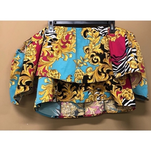NY&CO Flounce Ruffle Bust Off Shoulder Crop Top Bright Print Size XXL NWT - Picture 2 of 5